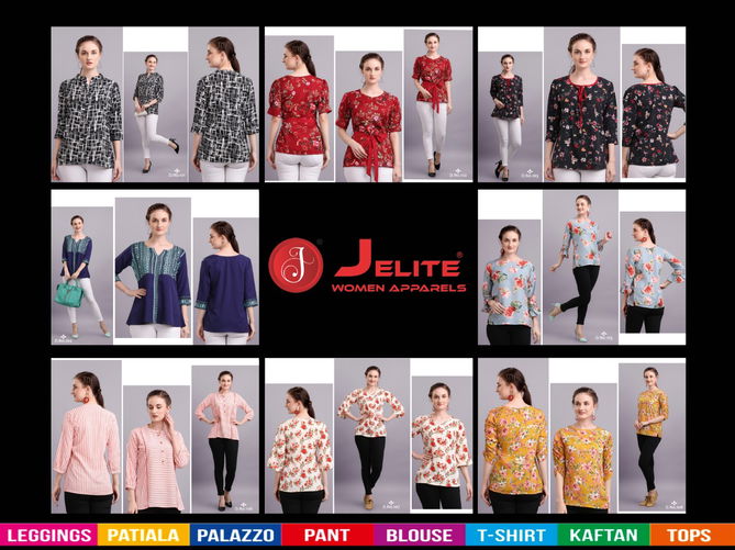 Jelite Tulip 1 Stylish Western Regular Wear Polyester crepe Ladies Top Collection